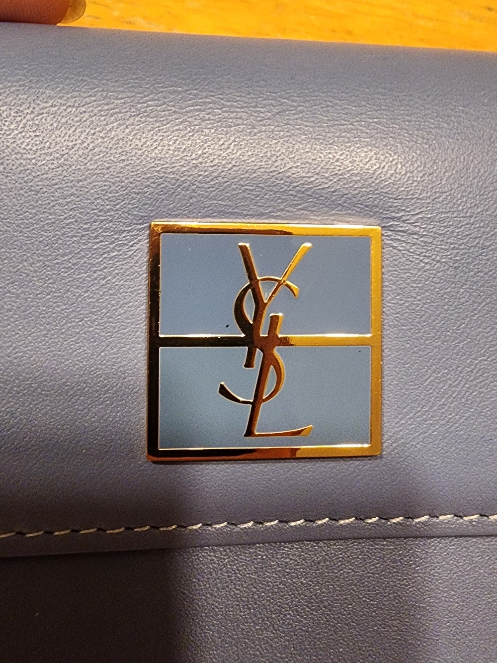 vintage blue Yves Saint Laurent wallet prominent gold-tone YSL logo COA INCLUDED - Picture 15 of 16